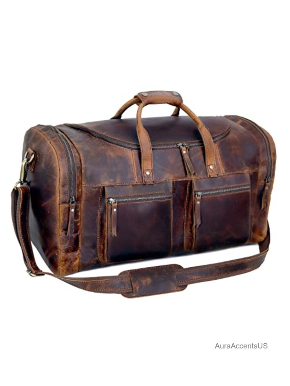 Vintage 24" Leather Duffel Bag Full Grain Cowhide Carry On Gym Travel Luggage